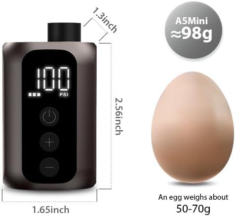 Miniatura 5 de A5mini Bomba eléctrica inteligente para bicicleta de 100 PSI - Mini bomba de aire con pantalla digital, apagado automático, carga rápida para
