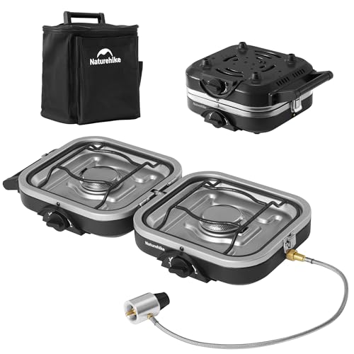 Image of Naturehike Upgraded Folding Gas Stove 2 Burner Camping Stove 16000BTU Portable Gas Stove with Dual Burners Compact Lightweight Propane Stove for Camping Picnics Backpacking