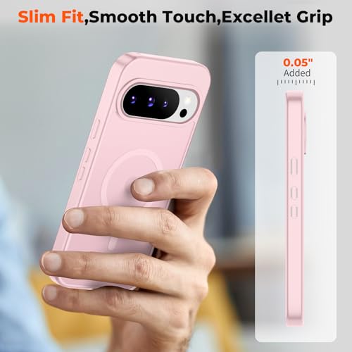 Image of SUPFINE Magnetic for Google Pixel 10 Pro XL Case with Screen Protector, (Built-in Magnets) ((Military Grade Drop Protection) Slim Translucent Shockproof Phone Case,Pink