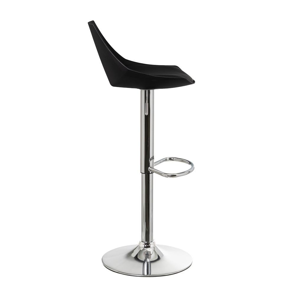 Taburete alto de cocina regulable en altura negro y metal con respaldo alto | Asiento acolchado y tapizado en poliel. Respaldo alto rígido. Altura ajustable de 83 a 104 cm. Resiste hasta 120 kg