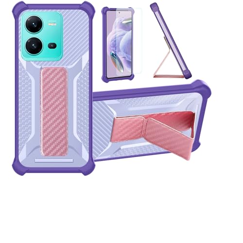 Funda para Vivo V25 Funda Carcasa Case Cover [con Protector de Pantalla de Cristal Templado] Híbrida [Soporte Plegable Magnético] [Esmerilado antihuellas] Púrpura