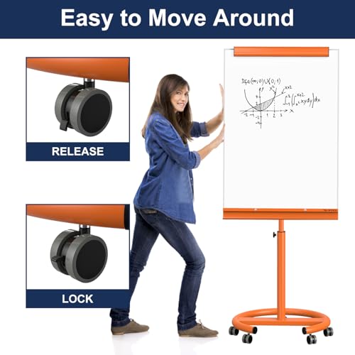 Image of TSJ OFFICE Rolling Whiteboard Standing - 40 x 26 Inches Mobile White Board