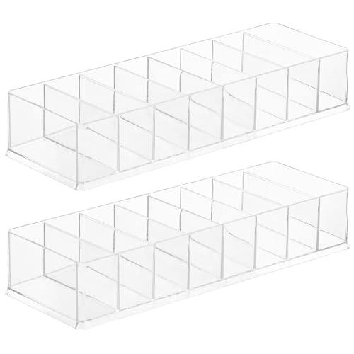 Dayaanee Acrylic Makeup Brush Organizers,2 Pack 8 Section 8 Compartments Transparent Plastic Lipstick Holder Clear 9.96x3.46x1.81 Inches Storage Square Cube for Bathroom Jewelry Accessories