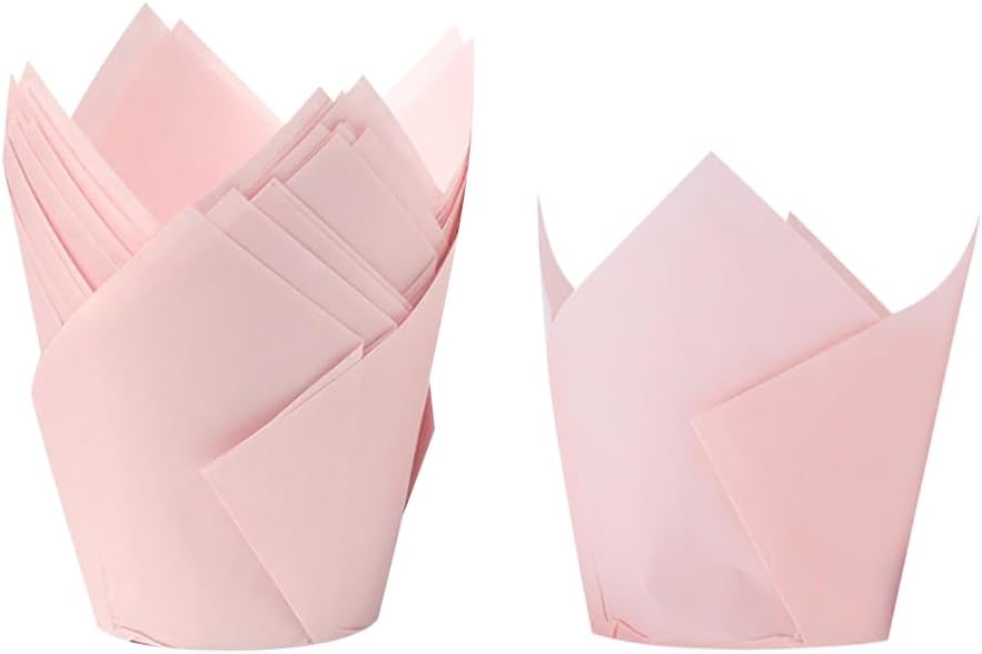 100 Pcs Tulip Cupcake Liners Paper Baking Cups Muffin Holder Wrappers Greaseproof Muffin Liners Party Dessert Liners for Wedding Birthday Christmas