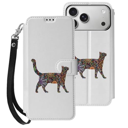 iPhone17ProMax用ケース 手帳型 おもしろ 猫 猫柄 面白い ねこ アイフォン17ProMax用ケース 財布型 2025年新型 スマホケース PUレザー カード収納 スタンド機能 サイドマグネット ストラップ付き