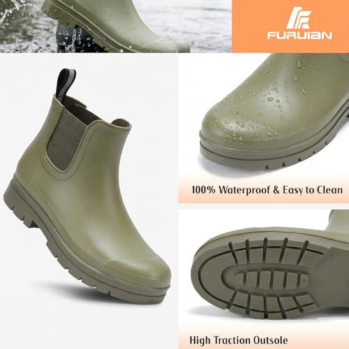Image of Furuian Women's Ankle Rain Boots Waterproof Chelsea Rain Boots Rubber Boots Women Short Garden Boots Anti Slip Outdoor Lightweight Work Booties