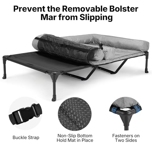 Veehoo Elevated Dog Bed for Two Dogs, Cooling Raised Dog Bed with Removable Waterproof Bolster Mat, 59" x 37.5" Double Dog Bed, Outdoor & Indoor Pet Cot with Breathable Mesh, Non-Slip Feet, Grey — view 4