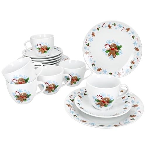 MamboCat Candyman 18tlg Kaffeeservice I Porzellan-Kaffeeset für 6 Personen mit eisblauem Weihnachtsdekor I Je 6X Kaffeetassen 160ml, Untertassen & Kuchenteller