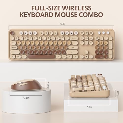 Image of Owpkeenthy Brown Keyboard and Mouse Wireless, Cute Colorful Typewriter Keyboard Full-Sized with Number Pad Round Keycaps for Desktop, Laptop and Computer(Gradient Brown)