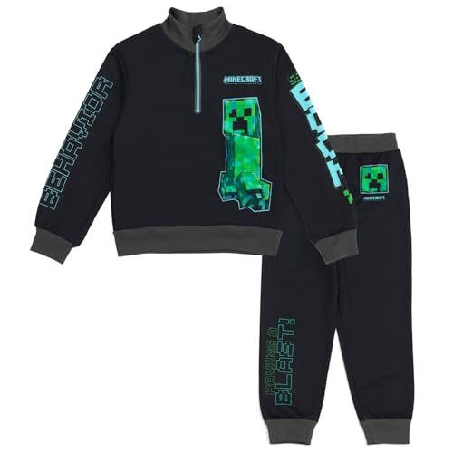 Image of Minecraft Creeper Fleece Half Zip Sweatshirt and Pants Outfit Set Little Kid to Big Kid Sizes (4-18-20)