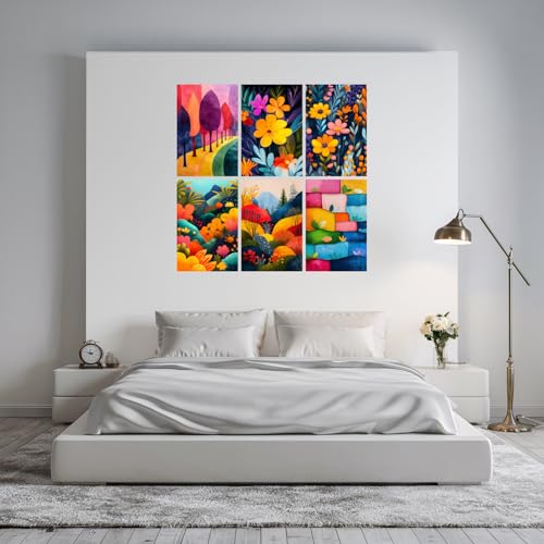 Image of SiddArtify Colorful Abstract Wall Art Prints Set - Botanical Landscape Poster Decor for Living Room Bedroom Office - 12x18 inch Sticker Pack of 6