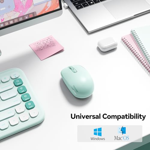 Image of TECKNET Compact Ambidextrous Wireless Mouse for Laptop Mint Green | 2.4G Quiet Computer Mouse with USB Receiver, 3 Adjustable DPI Portable Cordless Mice for Chromebook, Laptop, PC, Mac