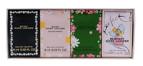 Marc Jacobs Mini Set de Regalo de Fragancia para Mujer, Colección de 4 Piezas (3 x 4ml + 1 x 5ml) – Juego de Perfume de Tamaño de Viaje con Minis de EAU de Parfum y EAU de Toilette