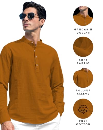 Image of Vida Loca Men Solid Cotton Blend Straight Kurta Shirt