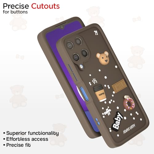 Image of Pikkme Back Cover for Samsung Galaxy M12 / F12 / A12 | 3D Cartoon Silicone Case Cute & Fun Full Protective Bumper Cover (Brown)