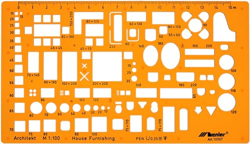Trace Gabarit Architecte 1:100 - Gabarit Architecte 1/100 - Normographe Architecture 1/100 - Pochoir Architecture - Gabarit de Mobilier - Gabarit de Dessin Technique - Decoration Interieur Echelle