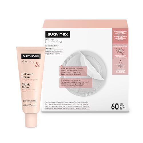 Suavinex, Pack Discos de Lactancia 60 uds. Finos, Súper Absorbentes y Transpirables + Crema Pezones, Lanolina Ultra Pura, Hidrata, Evita Sequedad y Grietas, Apta Pieles Sensibles, 100% Origen Natural