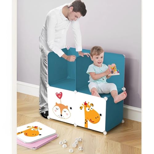 Image of Kids Plastic Collapsible Wardrobe Organizer for Storage | Cute Cartoon Design | Heavy Duty Cloth Organizer for Storage | Easy to Assemble | Perfect for Kids Room & Home (Blue)