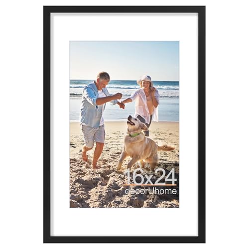 decorUhome 16x24 Picture Frame, Display Pictures 12x18 with Mat or 16x24 without Mat, Wall Hanging Poster Frame, Black, 1 Pack