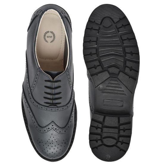 Safety Shoes : Leather Formal Brogue Shoes with Steel Toe, Memory Foam Footpad & Anti Skid, Heavy Duty Rubber Sole.