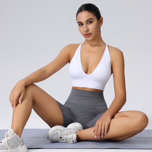 Image of Evercute Women's Sports Bras 3 /4 Pack Adjustable Deep V Neck Bras Wireless Spaghetti Strap Criss Cross Padded Low Support Bra