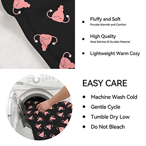 Doinbee Happy Uterus Blankets Cartoon Pink Uterus On Black Plush Throw Blanket Hysterectomy Gifts For Women Adults, Fluffy Fleece Plush Blanket Soft Flannel Blanket For Sofa Chair Bed Office 80"X60" #TOP5