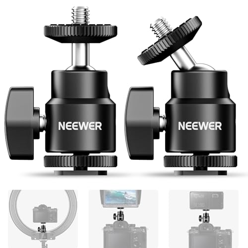 Neewer Mini Ball Head with Cold Shoe & 1/4” Screw, 2 Pack, 360° Swivel 90° Tilt Ballhead Camera Mount Hot Shoe Adapter for Camera, Camcorder, Smartphone, LED Video Light, Microphone, Ring Light, ST17