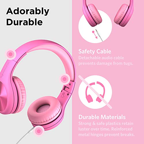 LilGadgets Connect+ Pro Kids Headphones with Mic & Cord, SharePort Technology, Over-Ear Foldable Headset, and Volume Limit 93db, Wired Inline 3.5mm Jack for School- Pink - Image 4