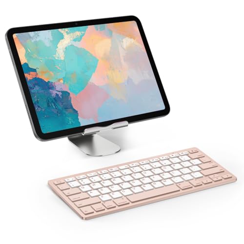 Image of OMOTON Bluetooth Keyboard Compatible with iPad A16 11th 10th Generation, iPad 10.2 (9th /8th /7th), iPad Pro 13 /12.9 /11 inch, iPad Air /Mini and More iOS Devices, Pink & Pearl White