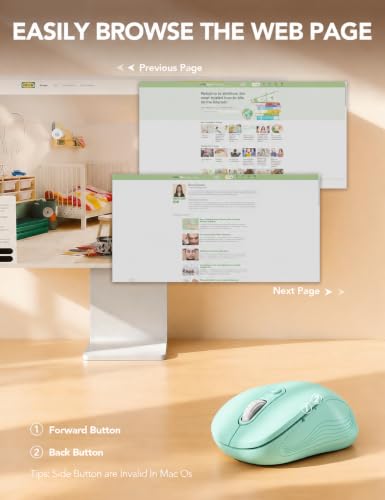 Image of Trueque Wireless Mouse for Laptop, Ergonomic 6-Button Mouse, Mint Green | 2.4GHz USB receiver, back /forward buttons, 3 adjustable DPI levels, silent clicks, USB-C adapter, Windows /Mac /Chrome OS /Linux