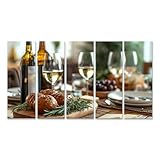 islandburner Prime Bild auf Leinwand Feierabend mit Wein und Brötchen auf Holztisch für Küche Weinliebhaber Delikatessenladen Bilder Wandbilder Poster