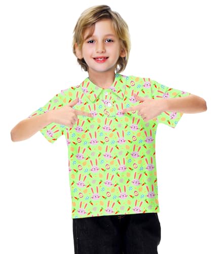 Image of AOBUTE Kids 4th of July Polo American Flag Short Sleeve Button Down Shirts Tops 3-14 Years