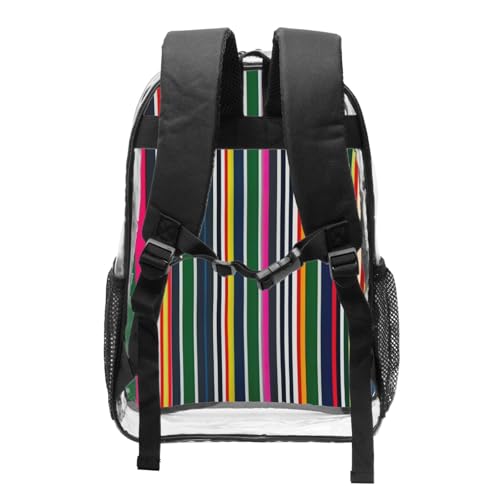 Colorful stripes Print Work Travel Stadium Events Transparent Backpack PVC Clear Bag Large Side Pockets2