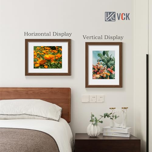 Image of VCK 11x14 Picture Frame 5 Pack, Brown Wood, 8x10 Mat, Glass, for Print