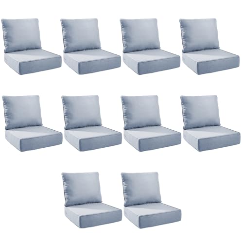 Image of Outdoor Cushion Set for Patio Furniture, UV Resistant, Water Resistant - 6 Inch Thick Foam Garden Cushions- 24x24 Inch Patio Seat Covers for Chair /Sofa /Couch | Baby Blue | 10-Pack |