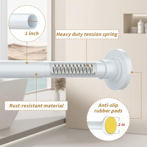 Image of Thestoa White Shower Curtain Rod Adjustable 30-68 inch with Holder, Anti-Rust Shower Rod & Spring Tension Shower Rod No Drill, Shower Curtain Rod for Bathroom Tension Rod