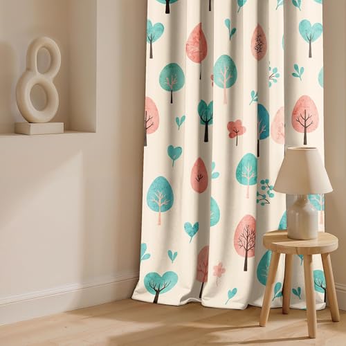 Image of Ultimate Trends Room Darkening Digital Printed Floral Geomatrical Prints Curtain 65-70% Opacity,Diamond Eyelets, Tie Back, Floral Geomatrical, 6 FEET Pack of 2,Light Yellow with Blue and Pink