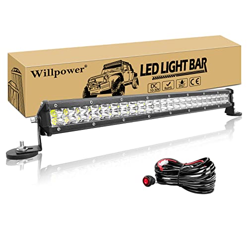 Willpower Barra de Luz LED Slim 51cm 20 pulgadas 144W + Soporte de Magnético + Arnés de Cableado 12V 24V IP67 Impermeable para 4x4 Tractor Coche Camion Barco Offroad, 6000K Blanco