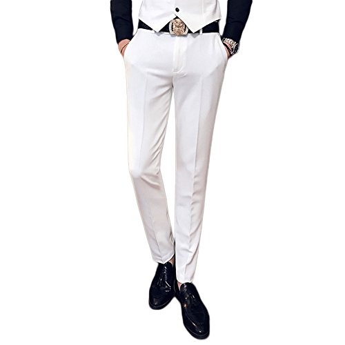 AK Beauty Men's Flat Front Suit Pants Modern Slim Fit Tapered Casual Pants Separate Pants White 36Wx30L