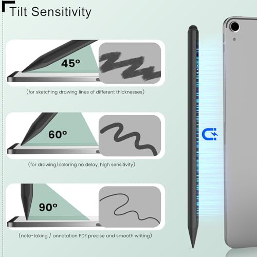 Image of DIGIROOT Upgrade iPad Pencil for Apple, 2IN1 3X Fast Charge Stylus Pen for iPad with Palm Rejection, Tilt Sensitive Work for iPad Pro 12.9 inch /11 inch M4, iPad 6-10, iPad Air 3-5 M2, iPad mini 5 /6, Black