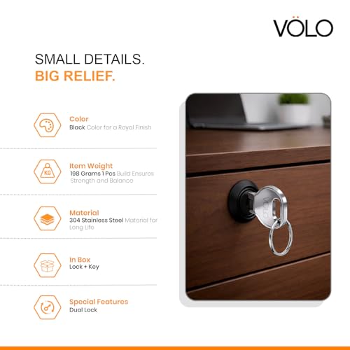 Image of Volo 25mm Furniture Cupboard Deadbolt - Single Control Security for Drawer, Cabinet, Wardrobe and Almirah, Matt Black Finish for Home and Office