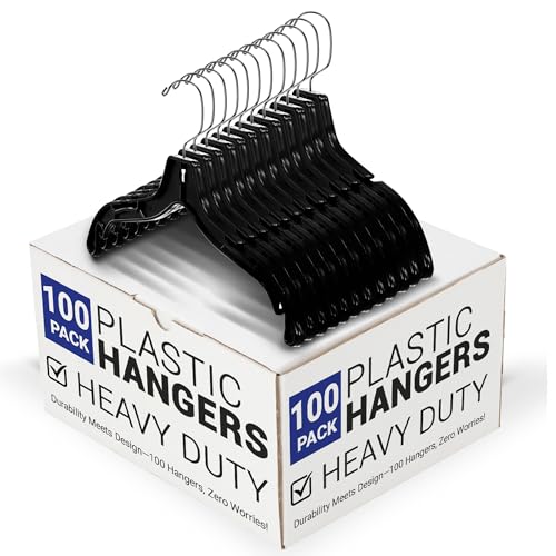 Victory Display Heavy Duty Black Plastic Hangers for Clothes | Space-Saving Slim Hangers with Swivel Hooks | Sturdy Plastic Hanger for Wardrobe Organization and Closet Storage | 17 inches | 100 Pack