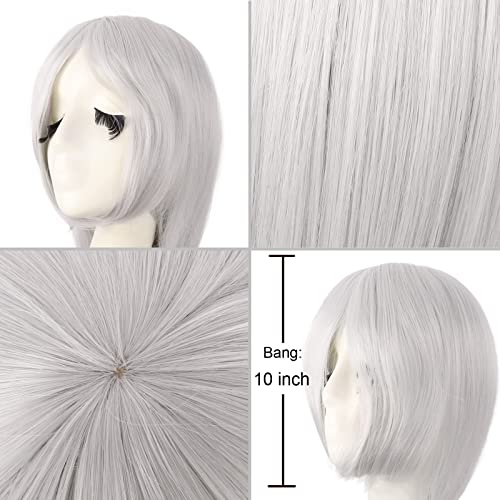 Image of MapofBeauty 40 Inch Oblique Bangs Anime Long Straight Wig, Silver Gray