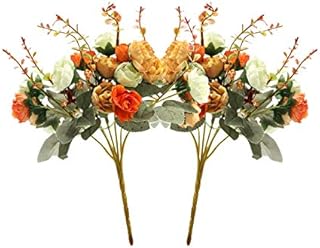 Zhenle 21 Heads Diamond Small Rose Artificial Flowers Artificial Rose Flower Bouquets for Home Wedding Party Decoration 2Pcs (Autumn Diamond Orange)