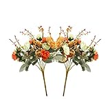 Realjoy 21 Heads Diamond Small Rose Artificial Flowers Artificial Rose Flower Bouquets for Home Wedding Party Decoration 2Pcs (Autumn Diamond Orange) - Image 1