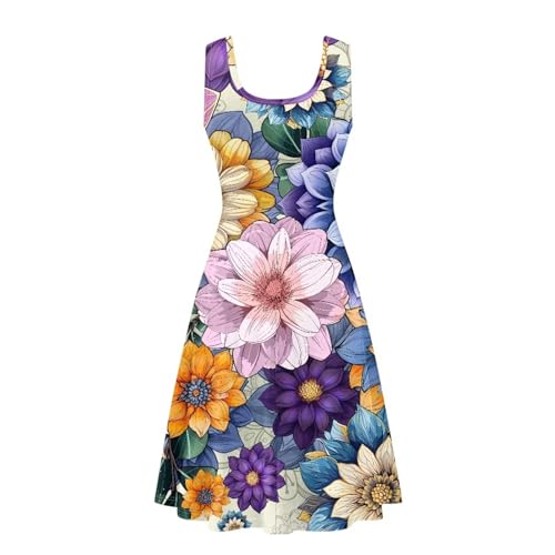 Image of Women's Casual Loose Sundress Midi Sleeveless Crewneck Dress Summer Beach Tank Dress with Pockets