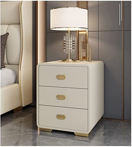 Table de chevet 3 tiroirs compacte et élégante, meuble de rangement en bois crème pour chambre