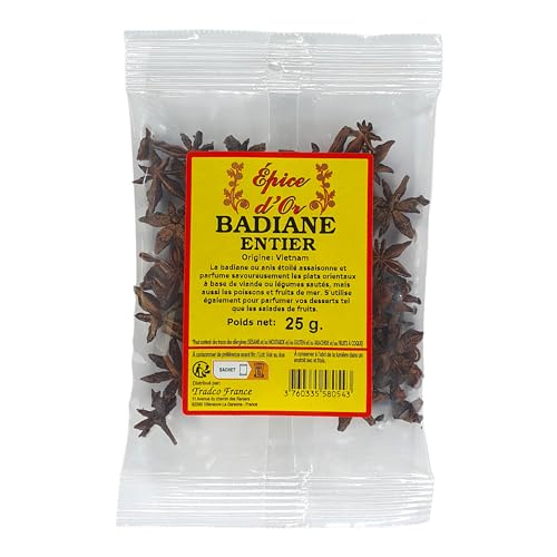 Anis Étoilé 25g - Epice d'Or, Badiane, Qualité Supérieure, Saveur Intense, Authentique et Naturel, Sans Colorant, Sans Additifs Ni Conservateurs