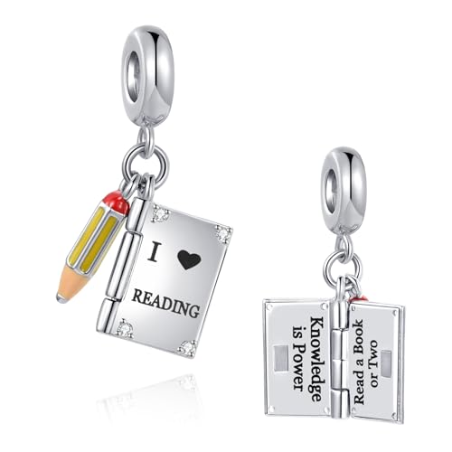 I Love Reading Book Charm Compatible Pandora Charm Bracelet Pencil Knowledge is Power Christmas Family Friend