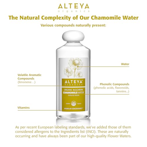Alteya Organics Chamomile Water USDA Certified Organic Facial Toner, 17 Fl Oz/500mL Pure Bulgarian Anthemis Nobilis (Chamomile) Flower Water, Award-Winning Moisturizer BPA-Free Bottle with Reducer